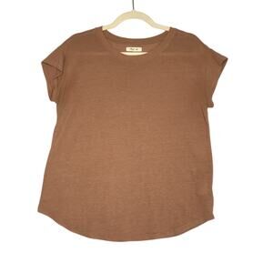 MADEWELLl Linen Blend Cap Sleeve T-Shirt Sz XS Brown Oversized Everyday Travel